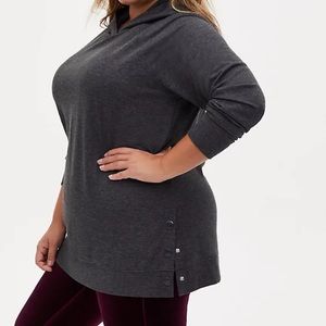 Torrid Size 00 French Terry Button Tunic Hoodie Gray